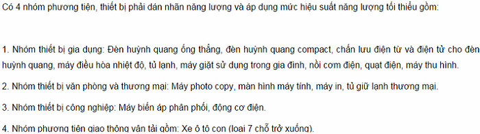 danh mục hàng hóa dán nhãn năng lượng